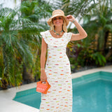 Farrah Fish Ruffle Neck Maxi Dress - White Multi