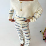 Elle Striped Knit Sweater and Pant Set - Off White