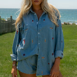 Embroidered Denim Top