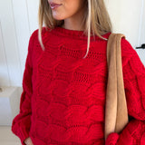 Catie Braided Knit Sweater Top - Red