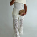 Emily Off-The-Shoulder Pant Set- Cream