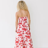 Holly Strapless Basque Dress - Pink/Red