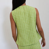 Grace Textured Button Down Vest And Shorts - Green