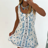 Megan Floral Print Mini Dress - Navy/White