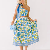 Valorie One Shoulder Maxi Skirt Set - White/Blue/Green Floral