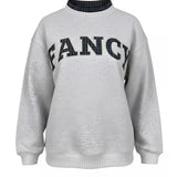Fancy Oversized Fleece Plaid Collar Mockneck - Heather Grey/Plaid (PREORDER)