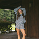 Fancy Striped Button Shorts - Glacier/Chocolate