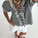 Sylvia Lace Ruffle Blouse - Black Gingham