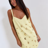 Olivia Metallic Embellished A-line Mini Dress -Butter Yellow