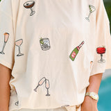 Jamie Cocktail Embroidered T-Shirt - Beige