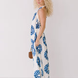 Renley Halter Neck Maxi Dress - White/Blue
