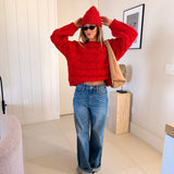 Catie Braided Knit Sweater Top - Red