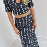 Lauren Bubble Sleeve Maxi Skirt Set- Black/Cream
