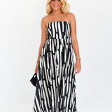 Lainey Strapless Abstract Midi Dress - Black/White