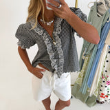 Sylvia Lace Ruffle Blouse - Black Gingham