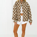 Stacie Polka Dot Teddy Bear Jacket-Taupe