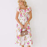 Vivian Off The Shoulder Midi Dress - White Floral