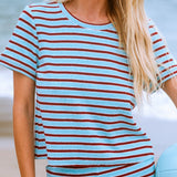 Towel Terry Short Sleeve Tee - Blue/Wine Stripe
