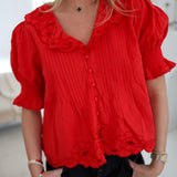 Brooklyn Embroidered Collar Blouse - Tomato Red