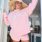 Fancy Oversized Fleece Mockneck - Powder Pink/White
