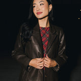 Carolina Faux Leather Long Coat - Brown