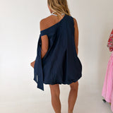 Willow Balloon Hem One Shoulder Mini Dress - Navy