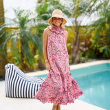Sophie Frill Neck Maxi Dress - Pink/Red