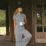 Fancy Striped Button Pants - Glacier/Chocolate (PREORDER 3 WEEKS)