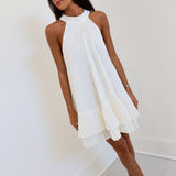 Aspen Pleated Mini Halter Dress - White
