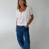 Olivia Lace Trim Cropped Blouse- White
