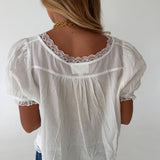 Olivia Lace Trim Cropped Blouse- White