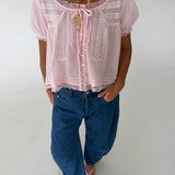 Jenny Lace Trim Cropped Blouse- Baby Pink