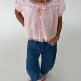 Jenny Lace Trim Cropped Blouse- Baby Pink