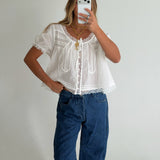 Olivia Lace Trim Cropped Blouse- White