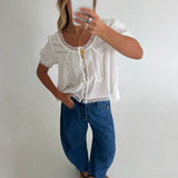 Olivia Lace Trim Cropped Blouse- White