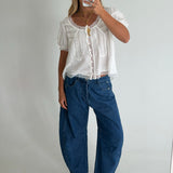 Olivia Lace Trim Cropped Blouse- White