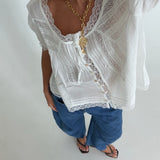 Olivia Lace Trim Cropped Blouse- White