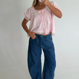 Jenny Lace Trim Cropped Blouse- Baby Pink