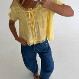 Kayla Lace Trim Cropped Top - Yellow