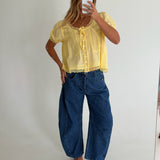 Kayla Lace Trim Cropped Top - Yellow