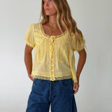 Kayla Lace Trim Cropped Top - Yellow