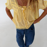 Kayla Lace Trim Cropped Top - Yellow