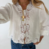 Bailey Lace Linen Top- Off White