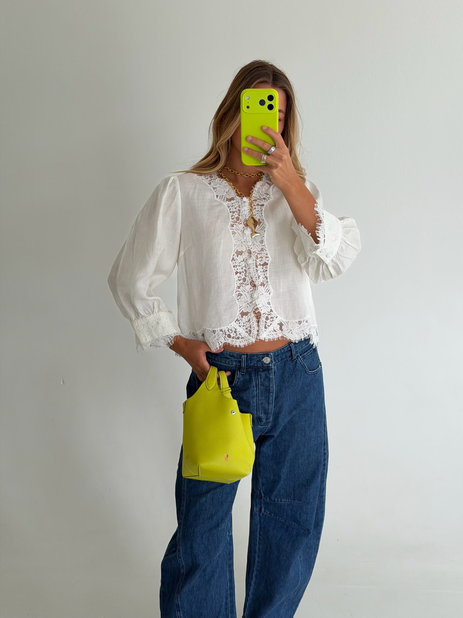 Bailey Lace Linen Top- Off White