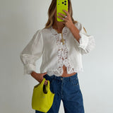 Bailey Lace Linen Top- Off White