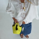Bailey Lace Linen Top- Off White