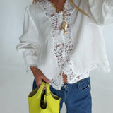 Bailey Lace Linen Top- Off White