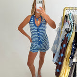Millie Striped Knit Drawstring Shorts - Ocean
