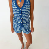 Millie Striped Knit Drawstring Shorts - Ocean