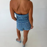 Millie Striped Knit Drawstring Shorts - Ocean